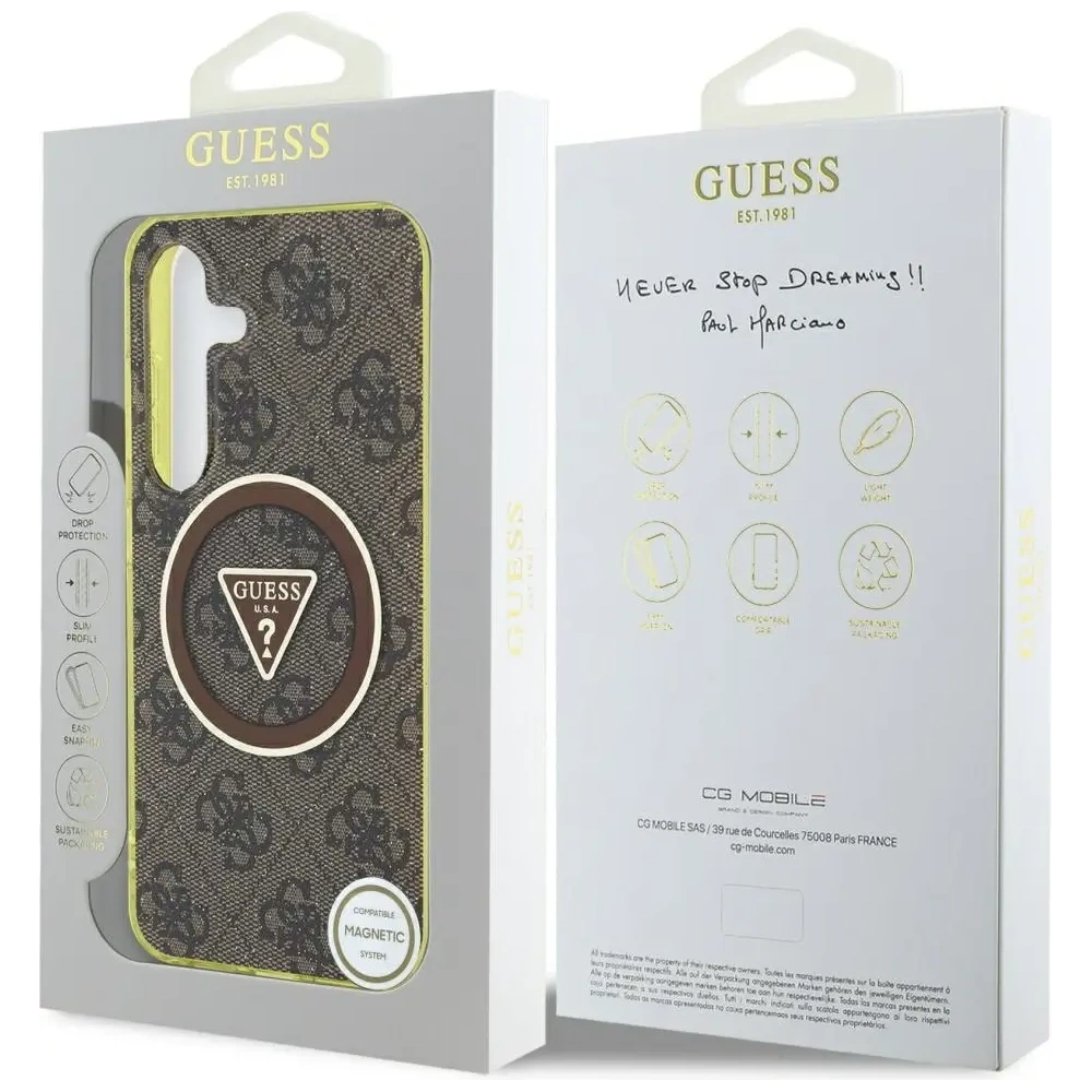 Wholesale Guess 4G Glitter Triangle Buttons MagSafe Samsung Galaxy S25 brown - GUE4554 - {ean13} - Hurt