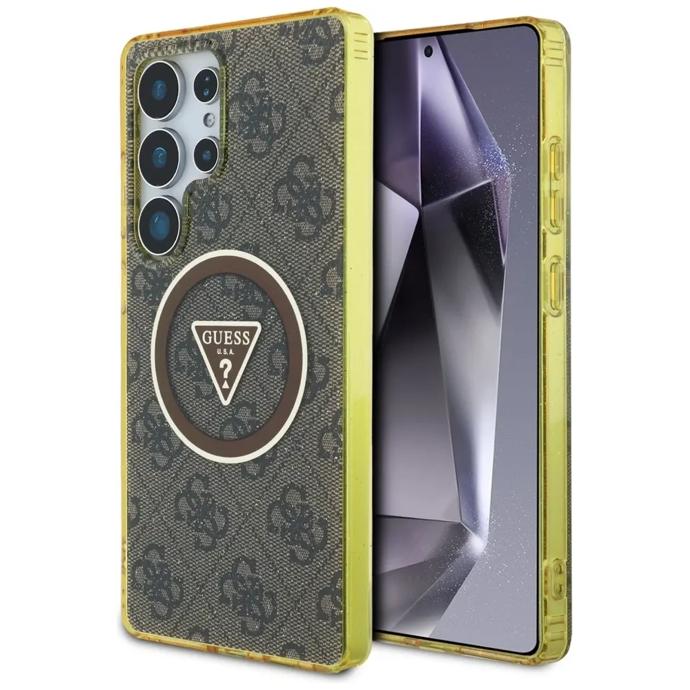 Hurtownia GSM - Etui Guess 4G Glitter Triangle Buttons MagSafe do Samsung Galaxy S25 Ultra brązowy - GUE4555 - {ean13} - Hurt