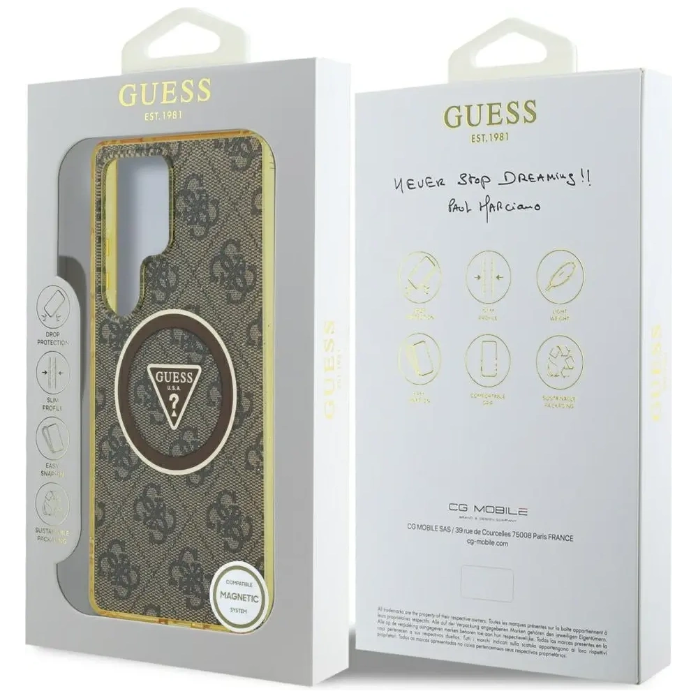 Hurtownia GSM - Guess 4G Csillogó Háromszög Gombok MagSafe Samsung Galaxy S25 Ultra barna - GUE4555 - {ean13} - Hurt