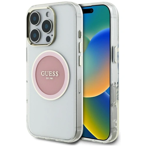 Etui Guess IML Metal Colored Circle Classic Logo MagSafe do Apple iPhone 16 Pro Max różowy
