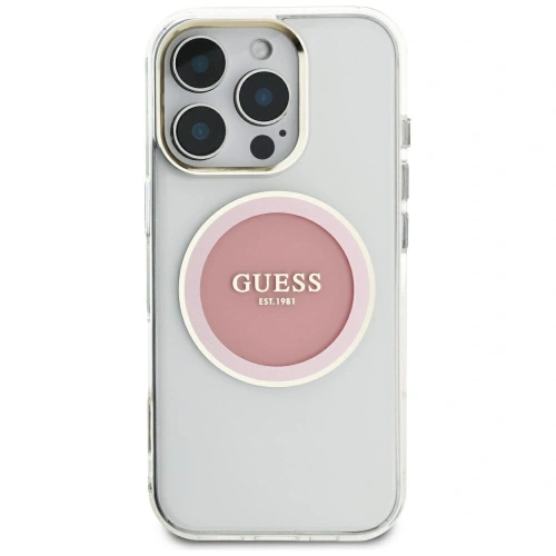Etui Guess IML Metal Colored Circle Classic Logo MagSafe do Apple iPhone 16 Pro Max różowy