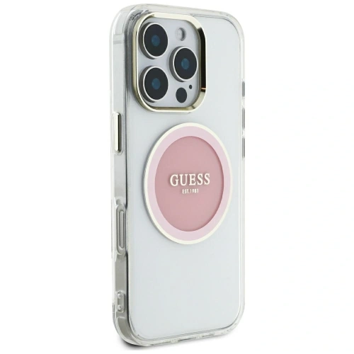 Etui Guess IML Metal Colored Circle Classic Logo MagSafe do Apple iPhone 16 Pro Max różowy
