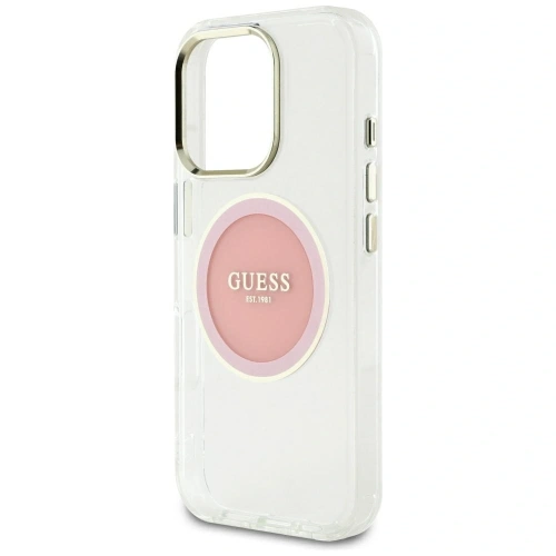 Etui Guess IML Metal Colored Circle Classic Logo MagSafe do Apple iPhone 16 Pro Max różowy