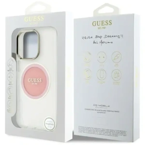 Wholesale Guess IML Metal Colored Circle Classic Logo MagSafe Apple iPhone 16 Pro Max pink - GUE4558 - {ean13} - Hurt
