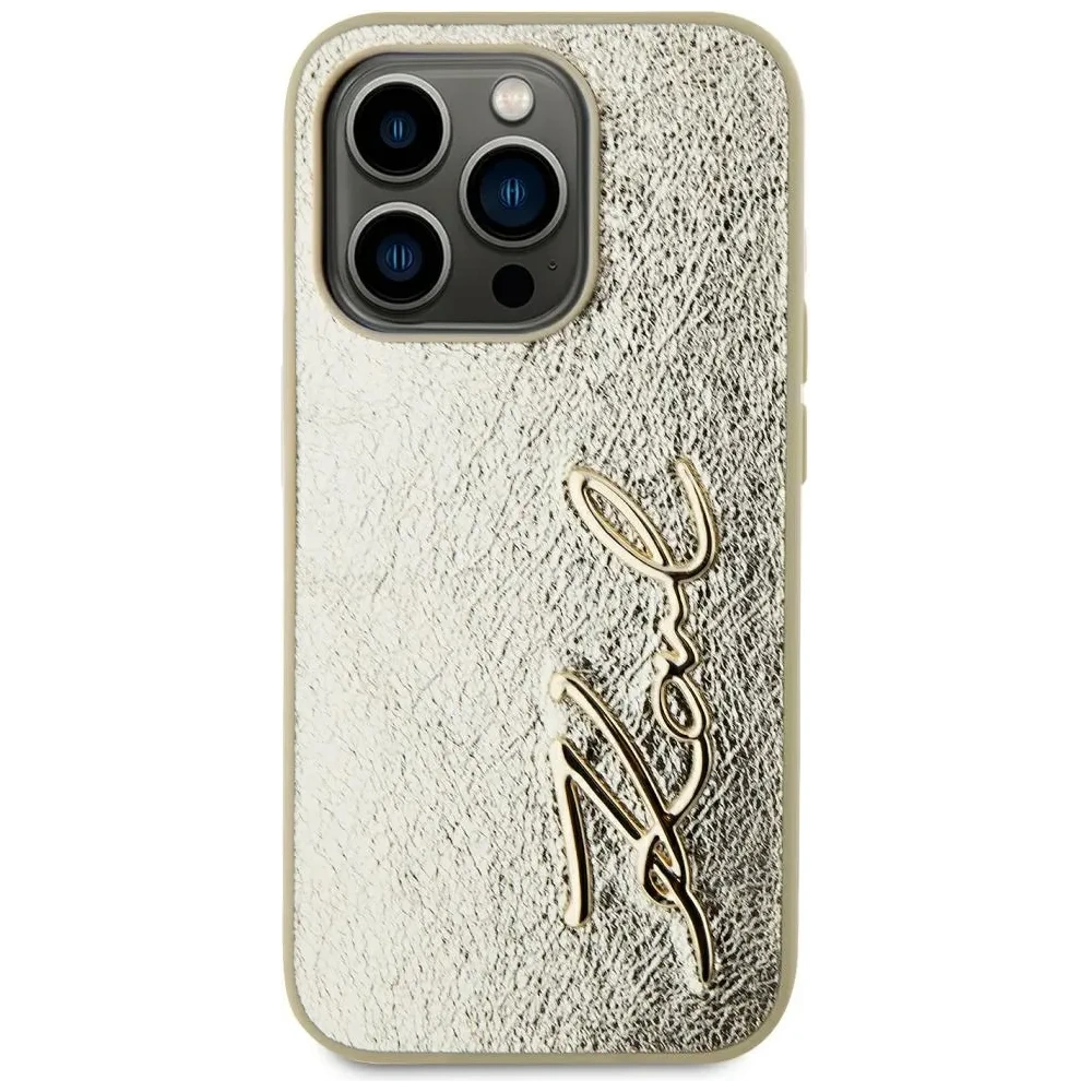 Hurtownia GSM - Etui Karl Lagerfeld Wrinkled Metal Signature do Apple iPhone 15 Pro złoty - KLD22041 - {ean13} - Hurt