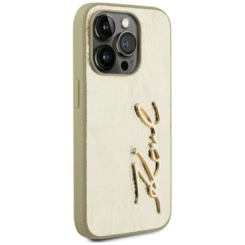 Hurtownia GSM - Etui Karl Lagerfeld Wrinkled Metal Signature do Apple iPhone 15 Pro złoty - KLD22041 - {ean13} - Hurt