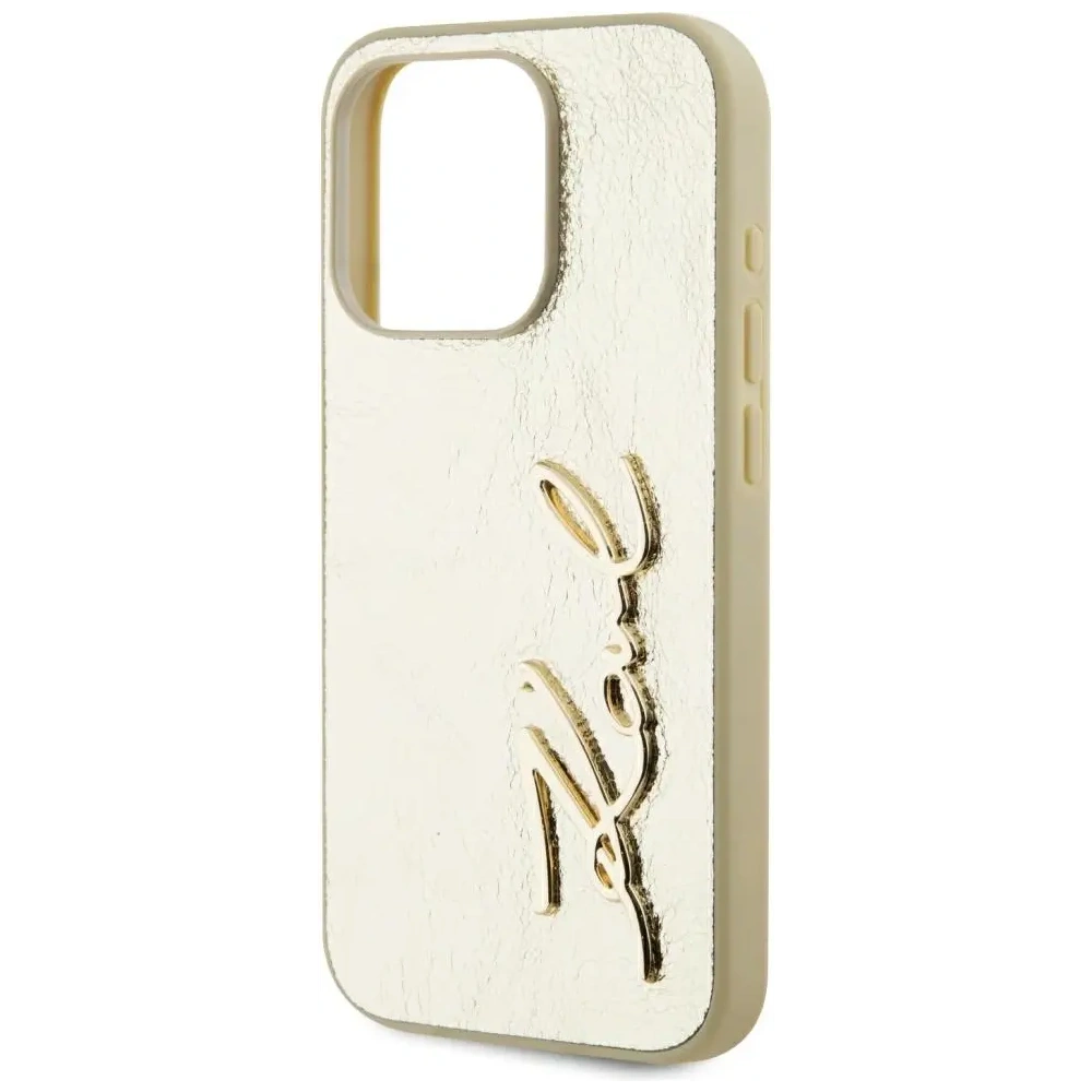Wholesale Karl Lagerfeld Wrinkled Metal Signature Apple iPhone 15 Pro gold - KLD22041 - {ean13} - Hurt