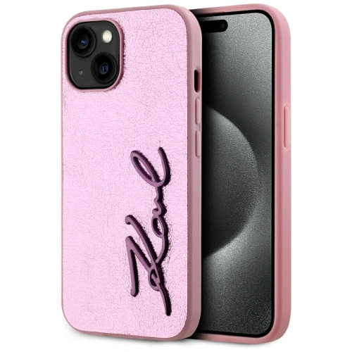 Etui Karl Lagerfeld Wrinkled Metal Signature do Apple iPhone 15 różowy