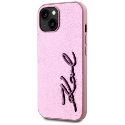 Etui Karl Lagerfeld Wrinkled Metal Signature do Apple iPhone 15 różowy