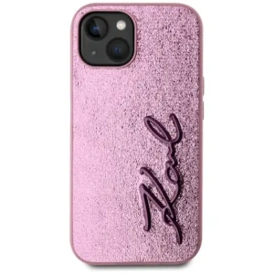 Wholesale Karl Lagerfeld Wrinkled Metal Signature Apple iPhone 15 pink - KLD22042 - {ean13} - Hurt