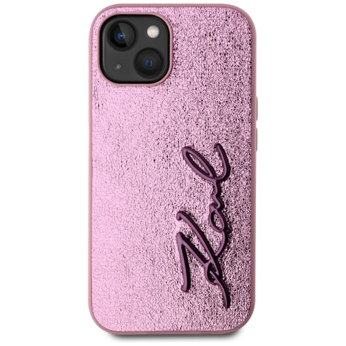 Etui Karl Lagerfeld Wrinkled Metal Signature do Apple iPhone 15 różowy