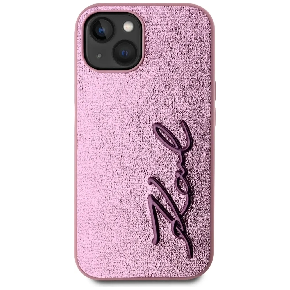 Wholesale Karl Lagerfeld Wrinkled Metal Signature Apple iPhone 15 pink - KLD22042 - {ean13} - Hurt