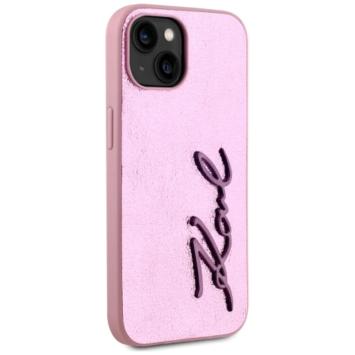 Etui Karl Lagerfeld Wrinkled Metal Signature do Apple iPhone 15 różowy