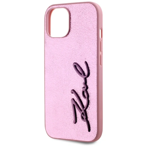Etui Karl Lagerfeld Wrinkled Metal Signature do Apple iPhone 15 różowy