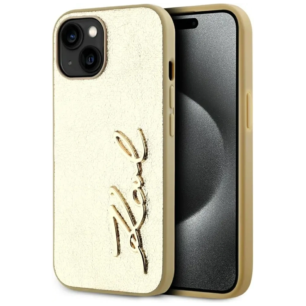 Hurtownia GSM - Etui Karl Lagerfeld Wrinkled Metal Signature do Apple iPhone 15 złoty - KLD22043 - {ean13} - Hurt
