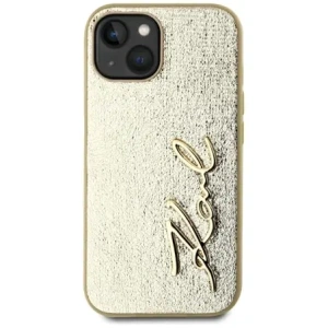 Wholesale Karl Lagerfeld Wrinkled Metal Signature Apple iPhone 15 gold - KLD22043 - {ean13} - Hurt