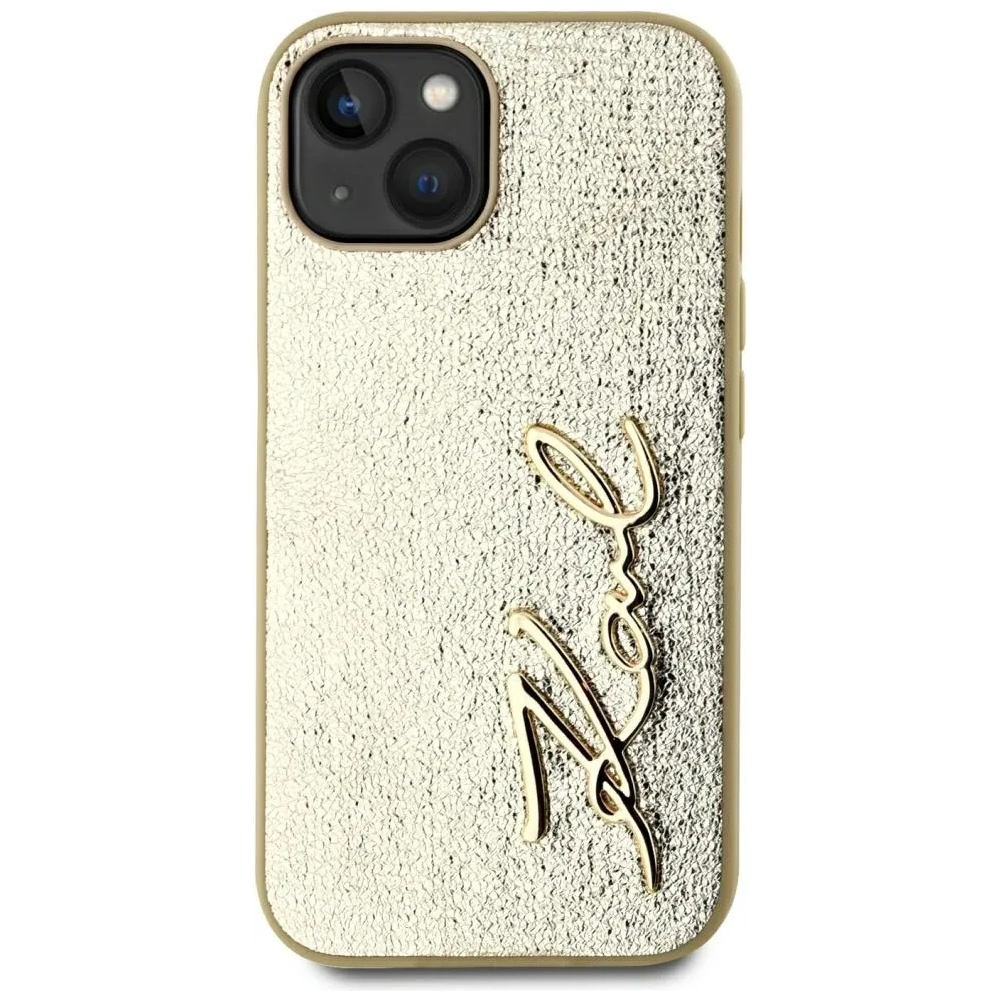 Wholesale Karl Lagerfeld Wrinkled Metal Signature Apple iPhone 15 gold - KLD22043 - {ean13} - Hurt