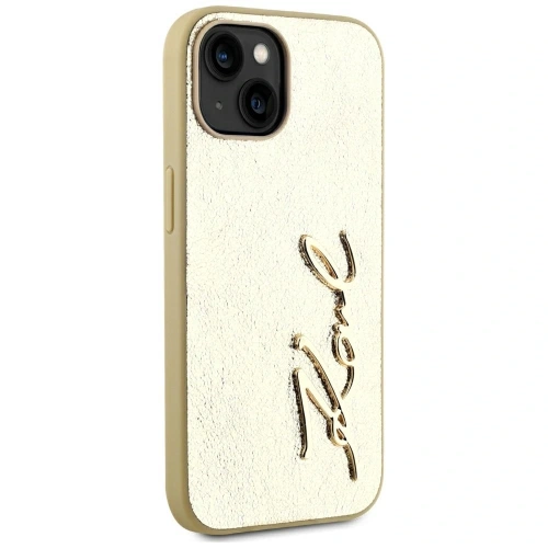 Etui Karl Lagerfeld Wrinkled Metal Signature do Apple iPhone 15 złoty
