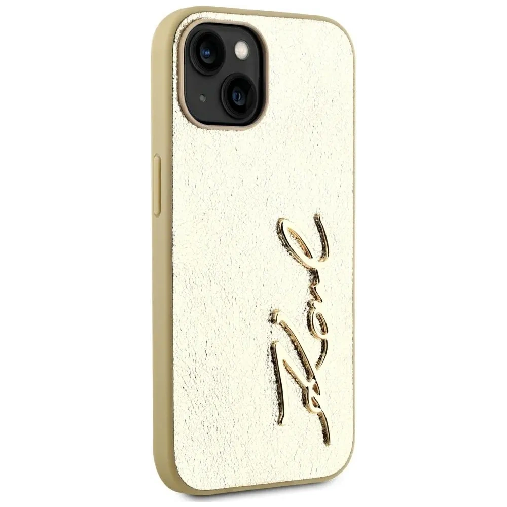 Wholesale Karl Lagerfeld Wrinkled Metal Signature Apple iPhone 15 gold - KLD22043 - {ean13} - Hurt