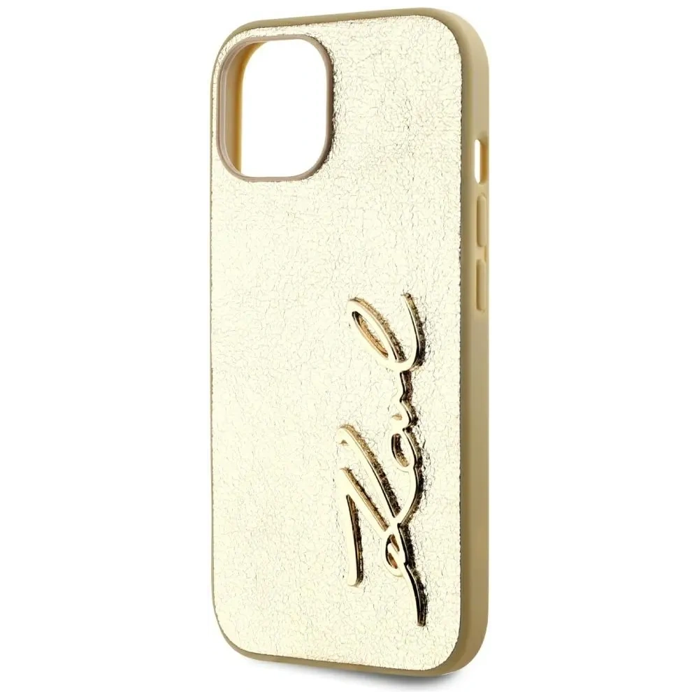 Wholesale Karl Lagerfeld Wrinkled Metal Signature Apple iPhone 15 gold - KLD22043 - {ean13} - Hurt