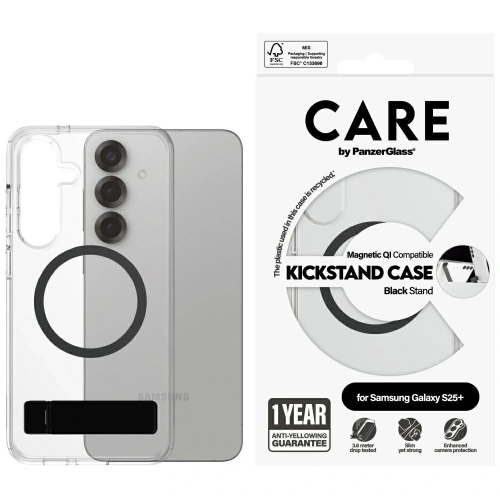 Etui CARE by PanzerGlass Feature Black Kickstand & QI do Samsung Galaxy S25+ Plus przezroczysty