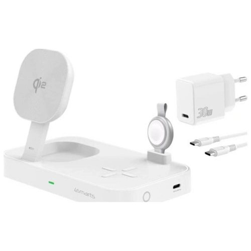 Stacja ładująca 4smarts Qi2 Trident z szybką ładowarką MFI do Apple Watch biały