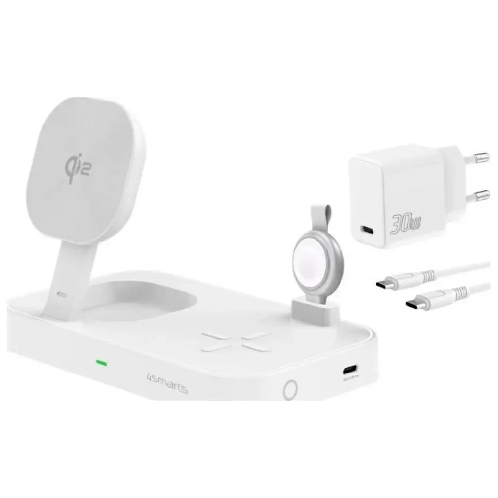 Hurtownia GSM - 4smarts Qi2 Trident töltőállomás MFI gyorstöltővel Apple Watch-hoz, fehér - 4SMR84 - {ean13} - Hurt