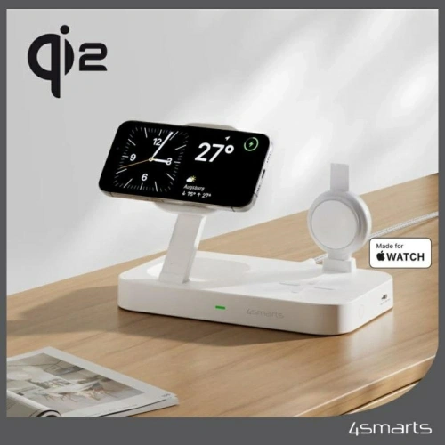 Stacja ładująca 4smarts Qi2 Trident z szybką ładowarką MFI do Apple Watch biały