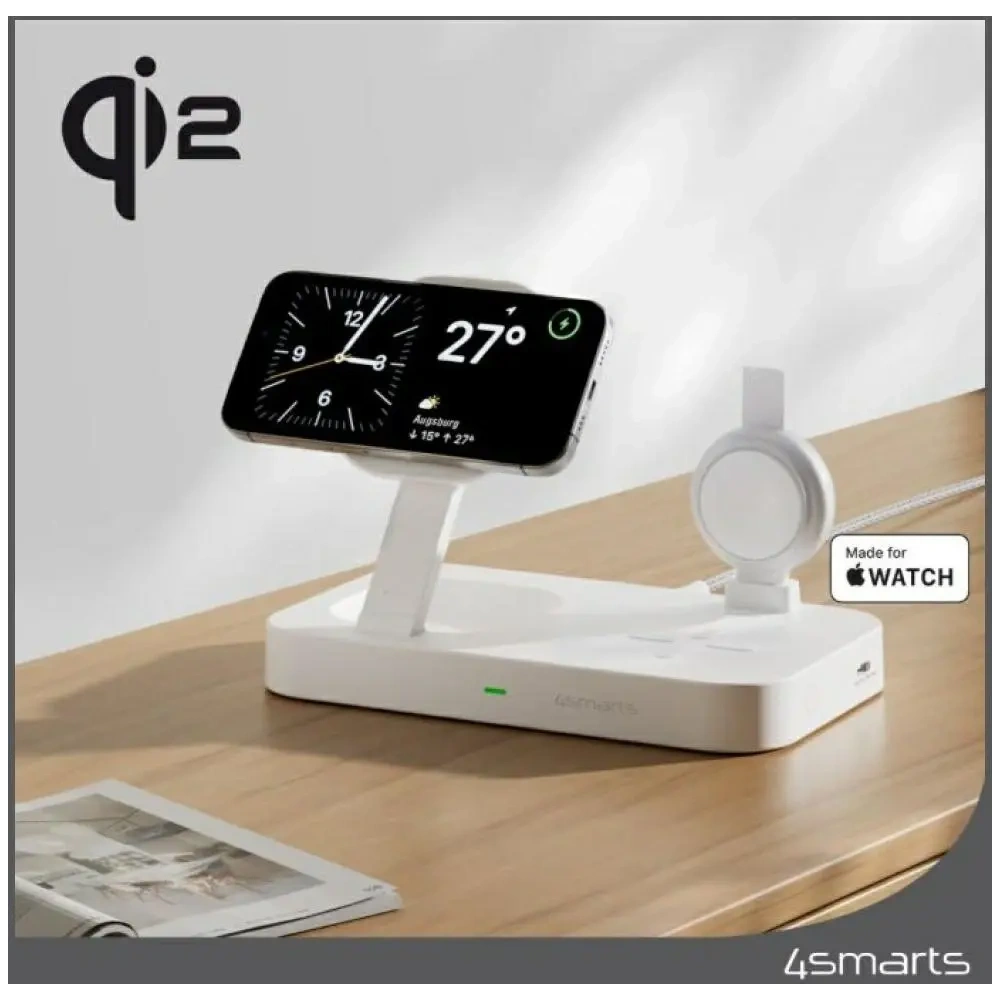 Hurtownia GSM - 4smarts Qi2 Trident töltőállomás MFI gyorstöltővel Apple Watch-hoz, fehér - 4SMR84 - {ean13} - Hurt