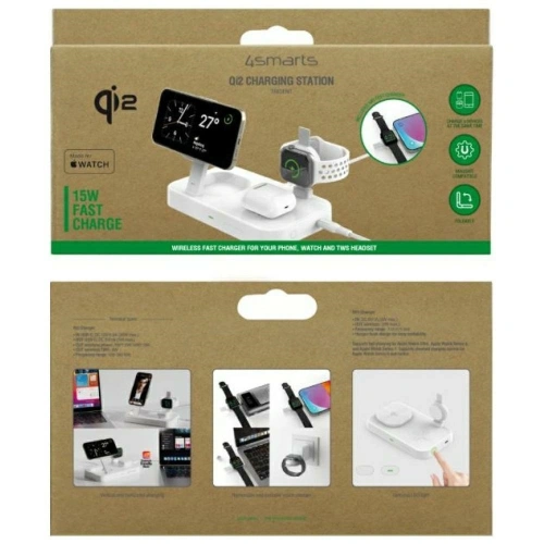 Stacja ładująca 4smarts Qi2 Trident z szybką ładowarką MFI do Apple Watch biały
