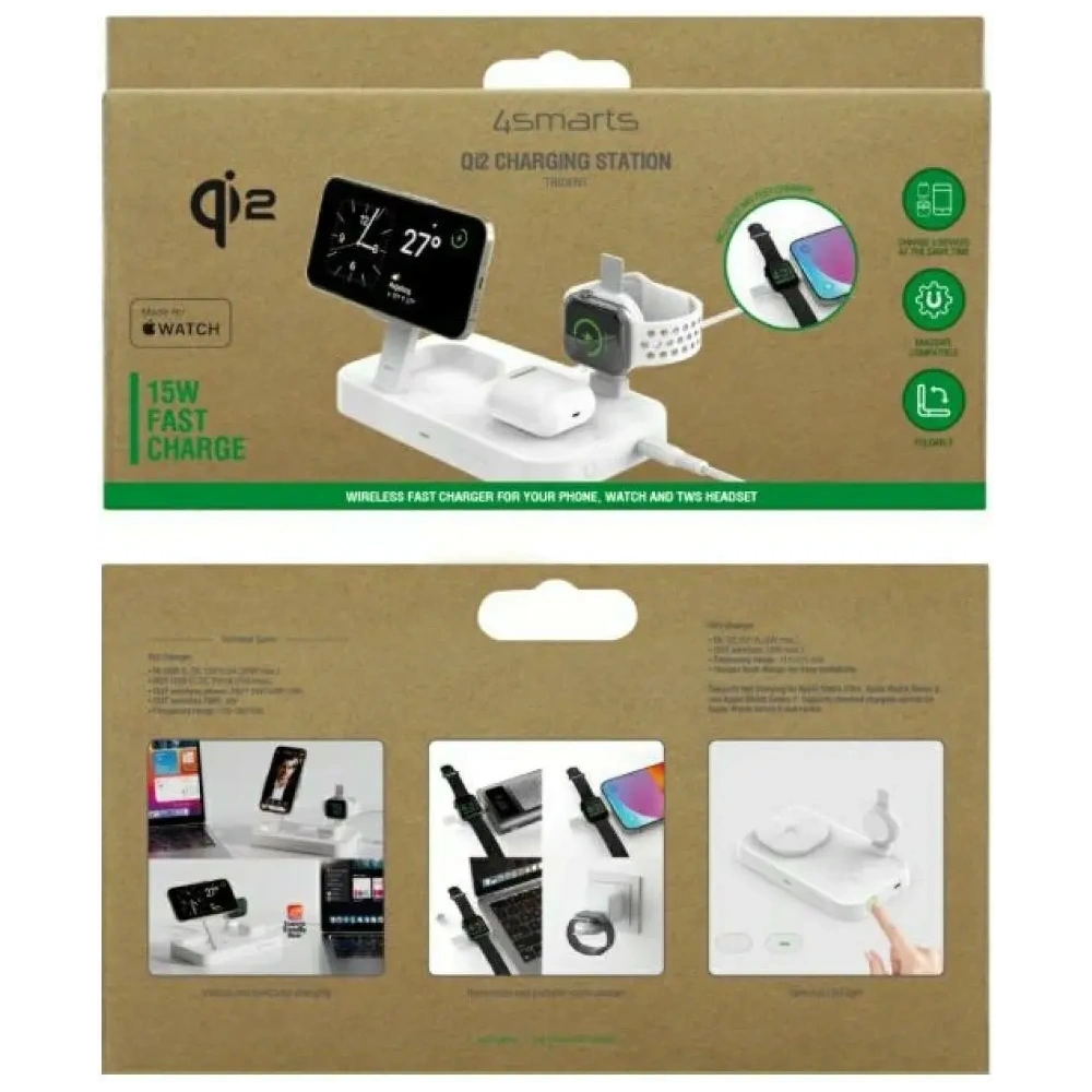 Hurtownia GSM - 4smarts Qi2 Trident töltőállomás MFI gyorstöltővel Apple Watch-hoz, fehér - 4SMR84 - {ean13} - Hurt