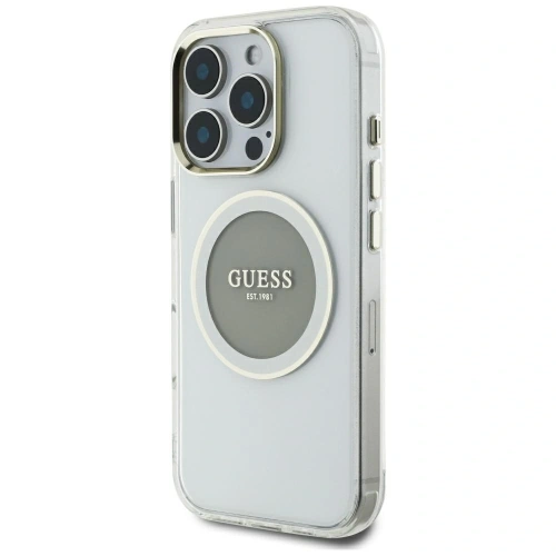Etui Guess IML Metal Colored Circle Classic Logo MagSafe do Apple iPhone 16 Pro Max szary