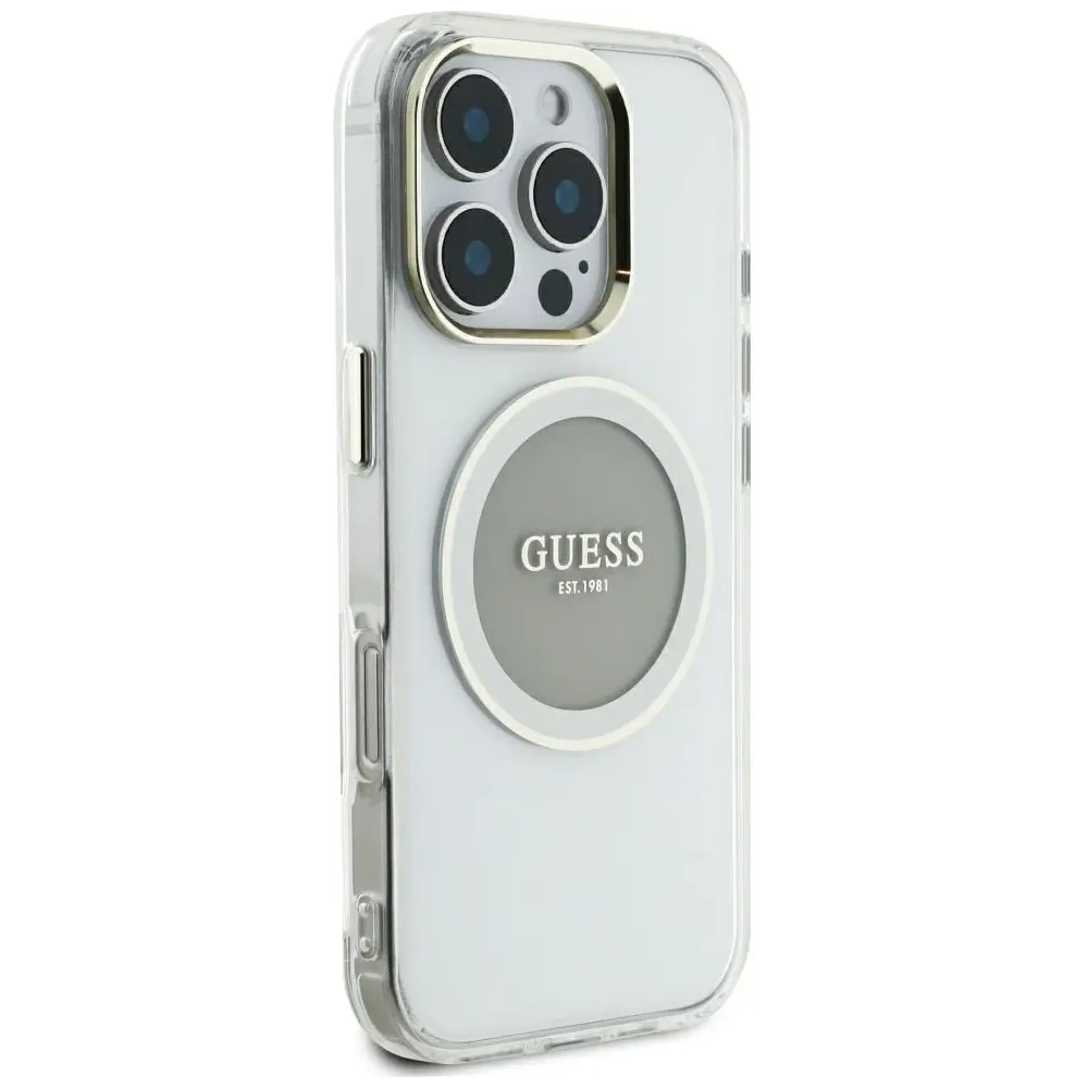 Wholesale Guess IML Metal Colored Circle Classic Logo MagSafe Apple iPhone 16 Pro Max grey - GUE4559 - {ean13} - Hurt