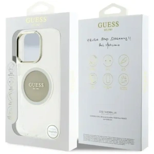 Wholesale Guess IML Metal Colored Circle Classic Logo MagSafe Apple iPhone 16 Pro Max grey - GUE4559 - {ean13} - Hurt