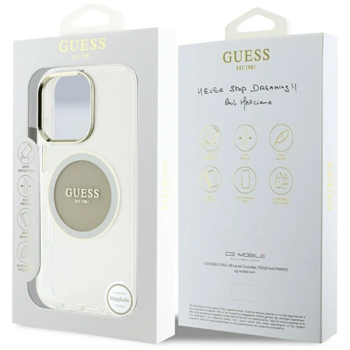 Etui Guess IML Metal Colored Circle Classic Logo MagSafe do Apple iPhone 16 Pro Max szary