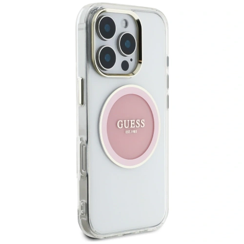 Etui Guess IML Metal Colored Circle Classic Logo MagSafe do Apple iPhone 16 Pro różowy