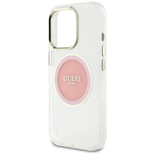 Etui Guess IML Metal Colored Circle Classic Logo MagSafe do Apple iPhone 16 Pro różowy