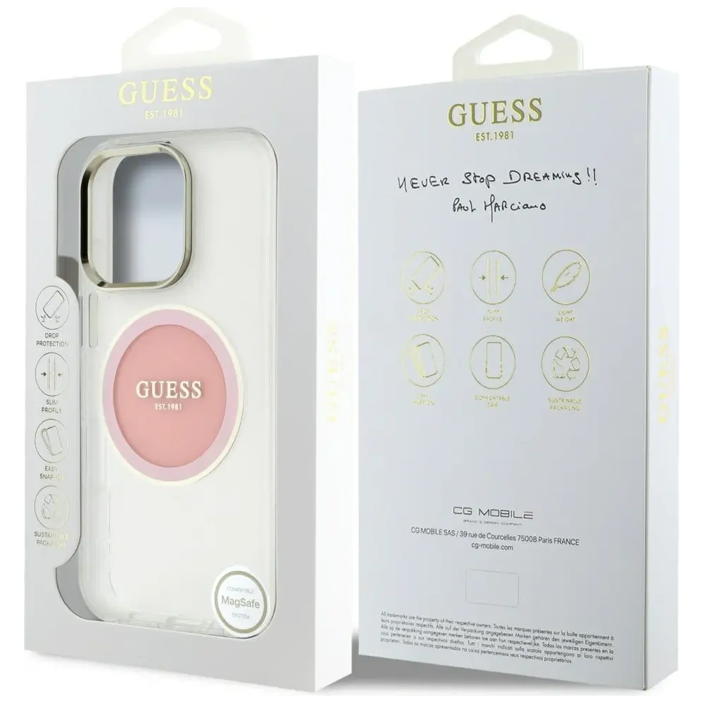 Hurtownia GSM - Guess IML Metal Colorat Cerc Logo Clasic MagSafe Apple iPhone 16 Pro roz. - GUE4560 - {ean13} - Hurt