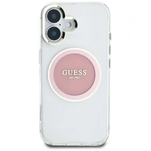 Wholesale Guess IML Metal Colored Circle Classic Logo MagSafe Apple iPhone 16 pink - GUE4562 - {ean13} - Hurt