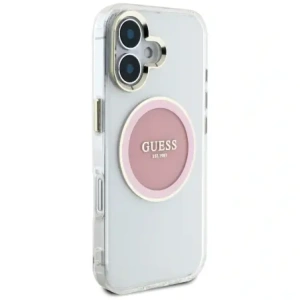 Wholesale Guess IML Metal Colored Circle Classic Logo MagSafe Apple iPhone 16 pink - GUE4562 - {ean13} - Hurt