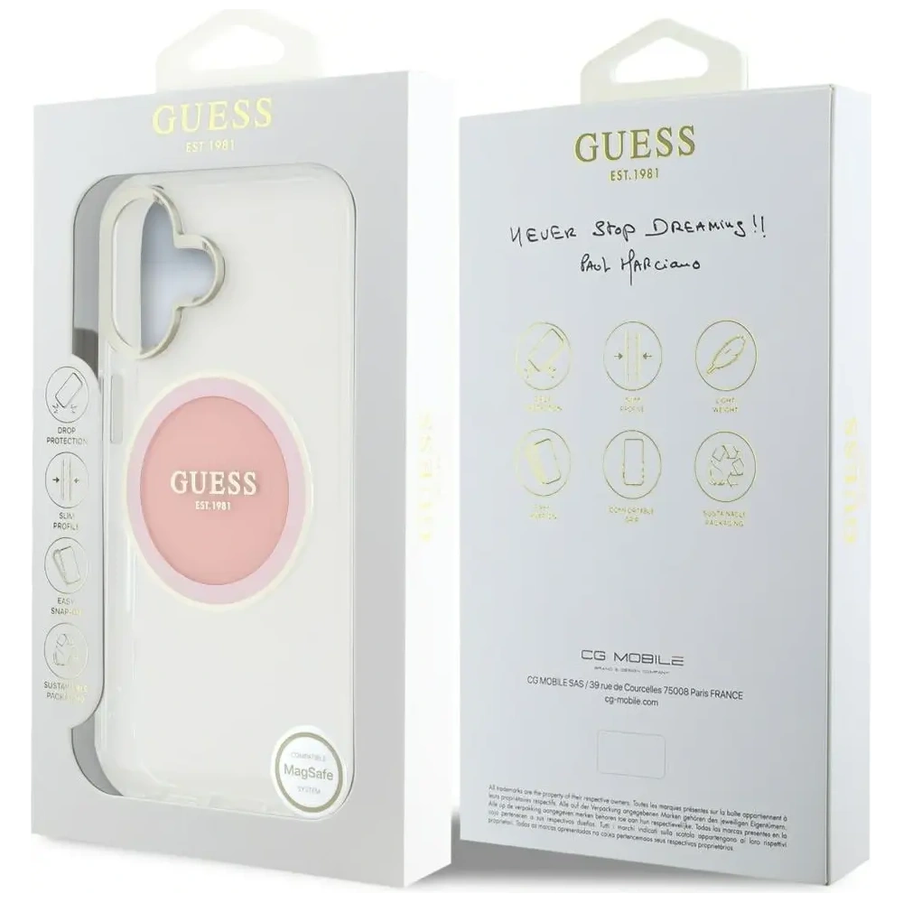 Hurtownia GSM - Etui Guess IML Metal Colored Circle Classic Logo MagSafe do Apple iPhone 16 różowy - GUE4562 - {ean13} - Hurt
