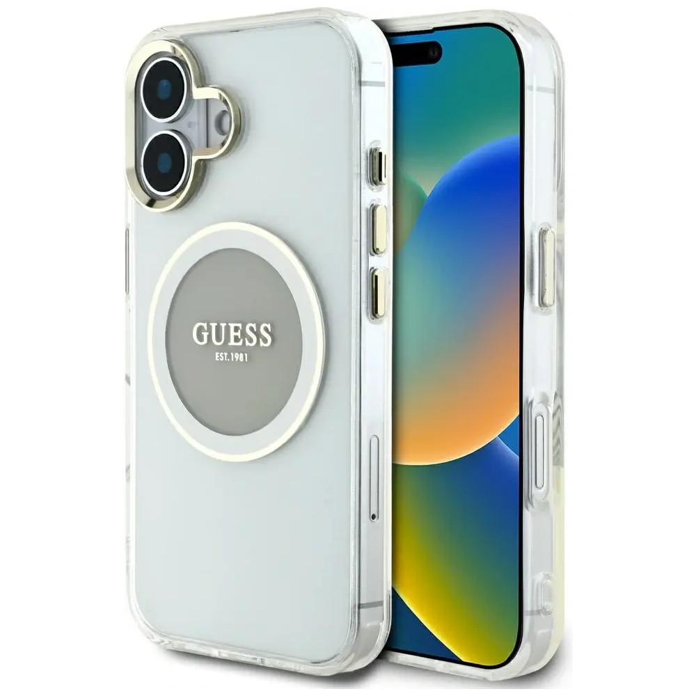 Hurtownia GSM - Guess IML Metal Colorat Cerc Logo Clasic MagSafe Apple iPhone 16 gri - GUE4563 - {ean13} - Hurt