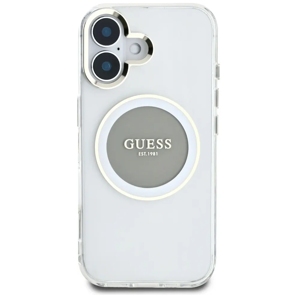 Hurtownia GSM - Guess IML Metal Colorat Cerc Logo Clasic MagSafe Apple iPhone 16 gri - GUE4563 - {ean13} - Hurt