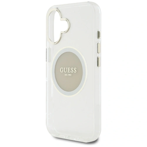 Etui Guess IML Metal Colored Circle Classic Logo MagSafe do Apple iPhone 16 szary