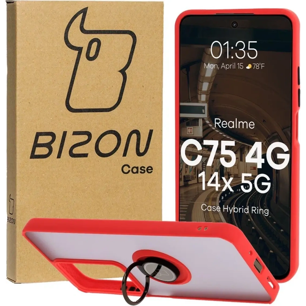 Wholesale Bizon Case Hybrid Ring Realme C75 4G / 14x 5G smoky with a red frame - BIZ9081 - {ean13} - Hurt