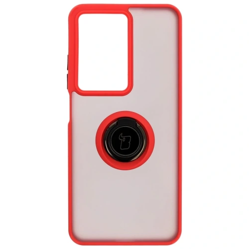 Etui z uchwytem na palec Bizon Case Hybrid Ring do Realme C75 4G / 14x 5G przydymione z czerwoną ramką
