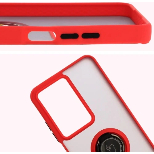 Etui z uchwytem na palec Bizon Case Hybrid Ring do Realme C75 4G / 14x 5G przydymione z czerwoną ramką