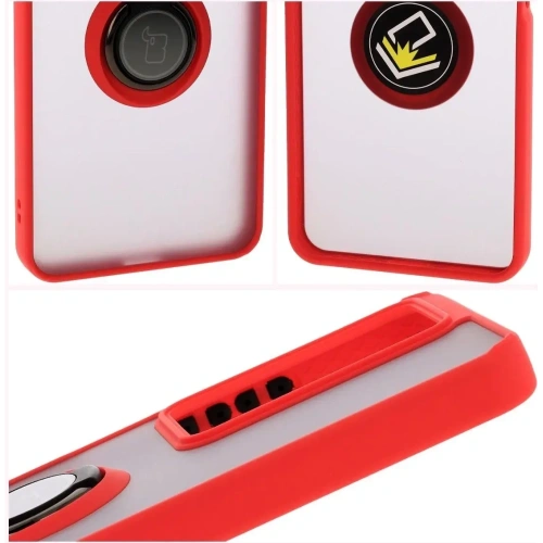 Etui z uchwytem na palec Bizon Case Hybrid Ring do Realme C75 4G / 14x 5G przydymione z czerwoną ramką
