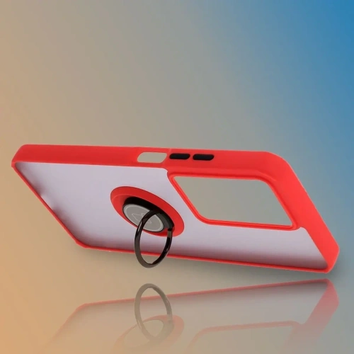 Etui z uchwytem na palec Bizon Case Hybrid Ring do Realme C75 4G / 14x 5G przydymione z czerwoną ramką