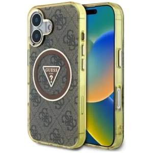 Wholesale Guess IML Metal Glitter 4G Circle Triangle MagSafe Apple iPhone 16 brown - GUE4564 - {ean13} - Hurt